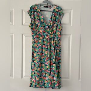 Lands' End~Women’s~Faux Wrap Dress~Cotton Stretch~Summer Floral~L (14-16)~New